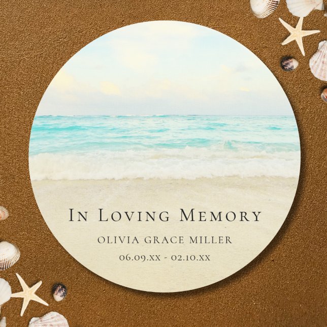 Adesivo Memorial ou Homenagem Funeral do Oceano de Praia (Beach Memorial Sticker Label)