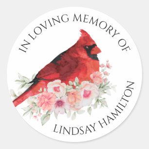 Adesivo Memorial Watercolor Cardinal Floral Favor