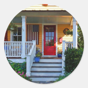 Adesivo Mendham NJ - Porch With Wooden American Flag
