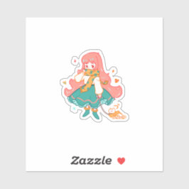 Adesivo Menina Anime Chibi Fofa Pastel com Gato em Vinil