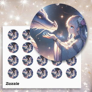 Adesivo Menina Anime e seu Dragão Místico  