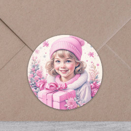 Adesivo Menina Antiga em Rosa com Caixa de Presente