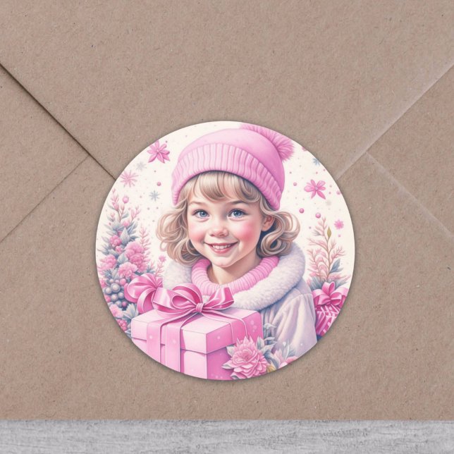 Adesivo Menina Antiga em Rosa com Caixa de Presente (Criador carregado)