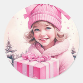 Adesivo Menina Antiga Rosa com Caixa de Presente