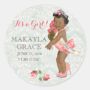 Adesivo Menina Bebê Princesa Afro-AmericanaECustomizar Nom