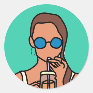 Adesivo Menina bebendo chá de bolhas adolescente moderno