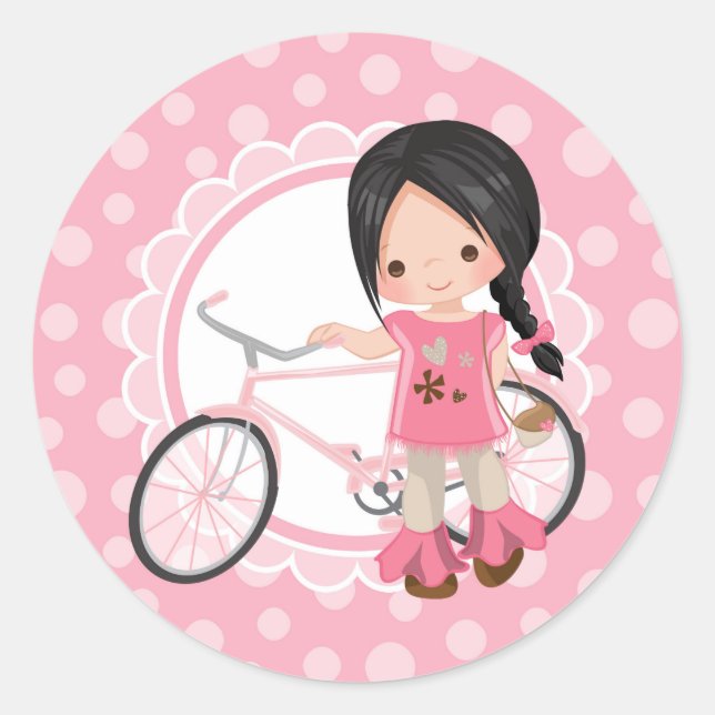 Adesivo Menina Bicicleta Preta - Branca Rosa (Frente)