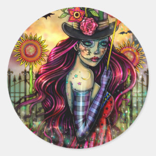 Adesivo Menina Caveira de Açúcar Fantasia Arte de Hallowee