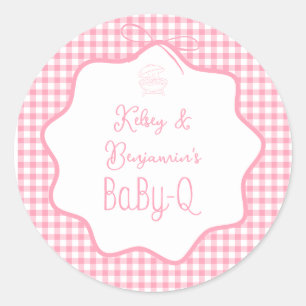 Adesivo Menina Churrasco Gingham Rosa Festa de Bebê Baby-Q