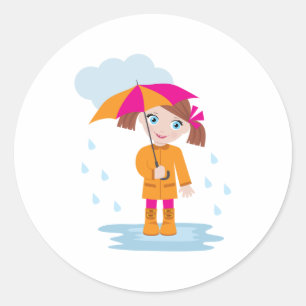 Adesivo Menina com capa de chuva laranja e guarda-chuva ro