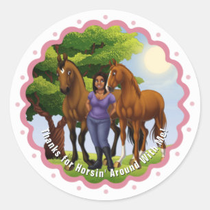 Adesivo Menina com dois cavalos no pasto