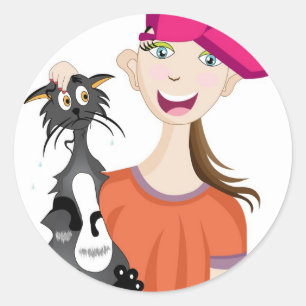 Adesivo Menina com gato molhado