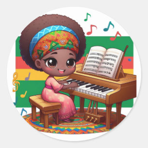 Adesivo menina com piano colorido
