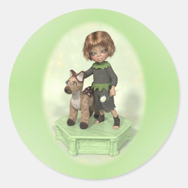 Adesivo Menina com plushtoy e um clássico bastão redondo (Frente)