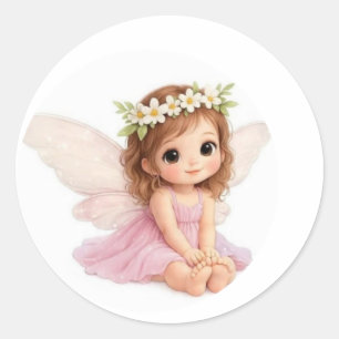 Adesivo Menina da Coroa de Flor Doce Fada com Vestido Rosa