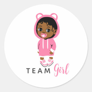 Adesivo Menina da Equipe Capuz Rosa Bebê Afro-Americana