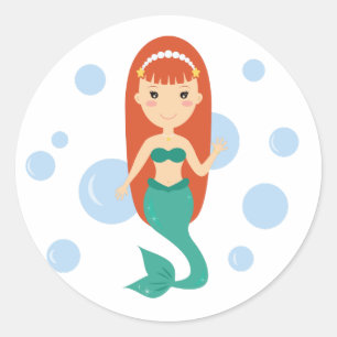 Adesivo Menina da Sereia acenando entre bolhas de ar