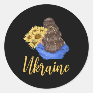 Adesivo Menina da Ucrânia Com Girassóis Cores Azul Amarelo
