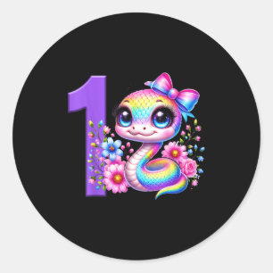 Adesivo Menina de 1º Aniversário Festa Cobra Arco-íris Coq