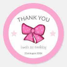 Menina de 1º Aniversário Laço Rosa Obrigada