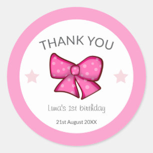 Adesivo Menina de 1º Aniversário Laço Rosa Obrigada 