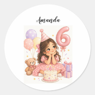 Adesivo menina de 6 anos de aniversário personalizado