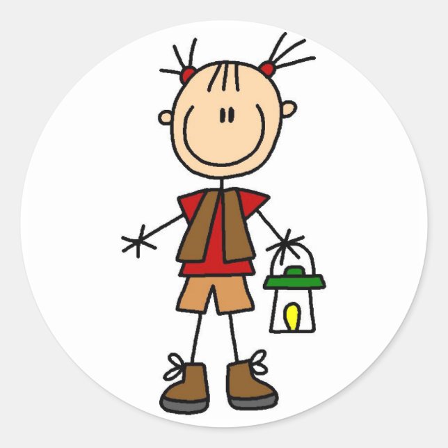 Adesivo Menina de acampamento com camiseta e presentes da (Frente)