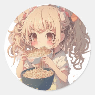 Adesivo Menina de Animação Comendo Ramen Noodles