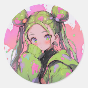 Adesivo Menina de animação do Kawaii Pastel Splatter