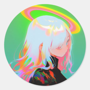 Adesivo Menina de animação Neon Halo Adorável Brilhante