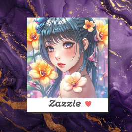 Adesivo Menina de anime bonito com olhos roxos