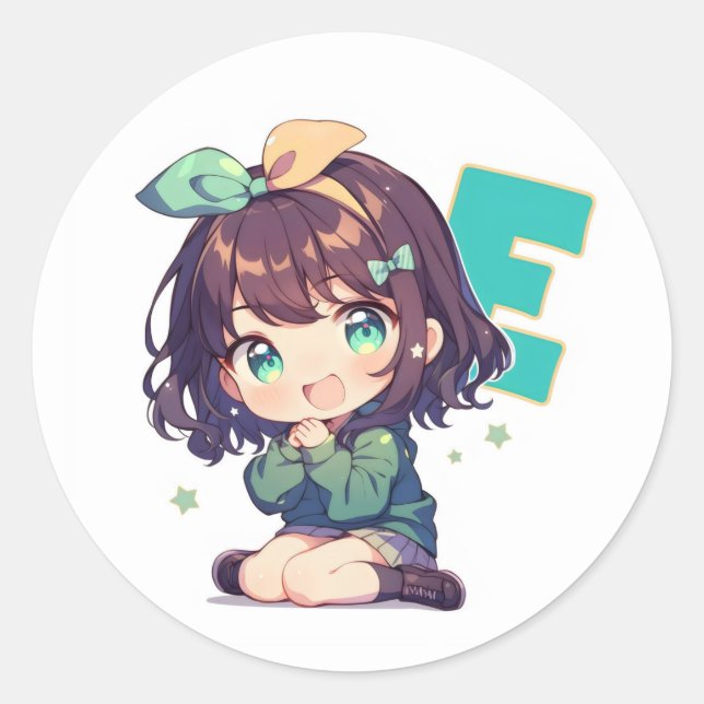 Adesivo Menina de Anime da Letra E Fofa (Frente)