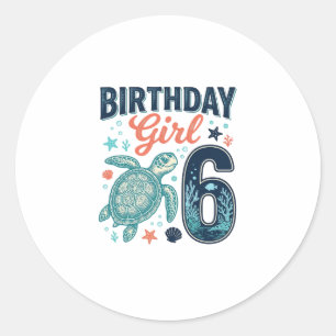 Adesivo Menina de Aniversário 6 Tartaruga Marinha Desenho 