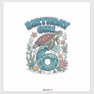 Adesivo Menina de Aniversário 6 Tartaruga Marinha Design d