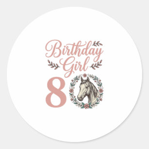 Adesivo Menina de Aniversário 8 Cavalo Floral Camisa Vinta
