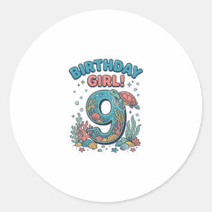 Adesivo Menina de Aniversário 9 Tartaruga Marinha Vetor De