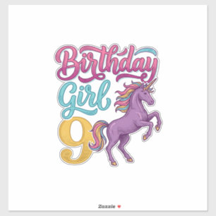 Adesivo Menina de Aniversário Unicórnio 9 Design de Gravur