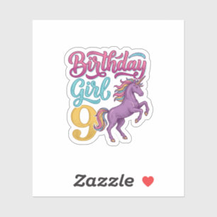 Adesivo Menina de Aniversário Unicórnio Design de Gravura 