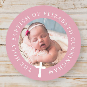 Adesivo Menina de Batismo  Foto personalizada e cruz simpl