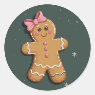 Adesivo Menina de Biscoito de Natal Laço Rosa Coquette