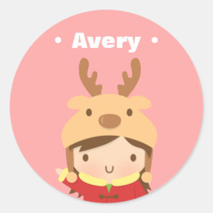 Adesivo Menina de Chapéu de Rena Fofa Enchimentos de Natal
