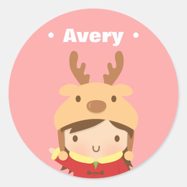 Adesivo Menina de Chapéu de Rena Fofa Enchimentos de Natal (Frente)