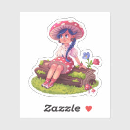 Adesivo Menina De Cogumelo Na Natureza