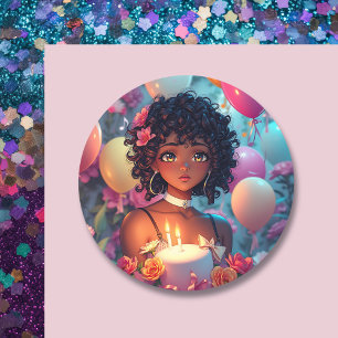 Adesivo Menina de Cores do Aniversário do Animo