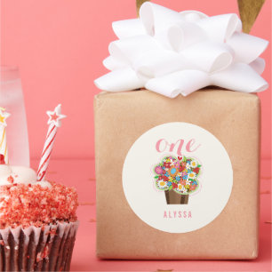 Adesivo Menina de Cupcake de Flores Coloridas da Primavera