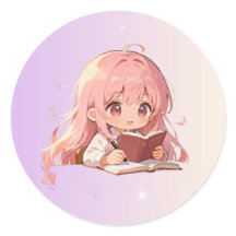 Menina de desenho animado fofa escrevendo em um li