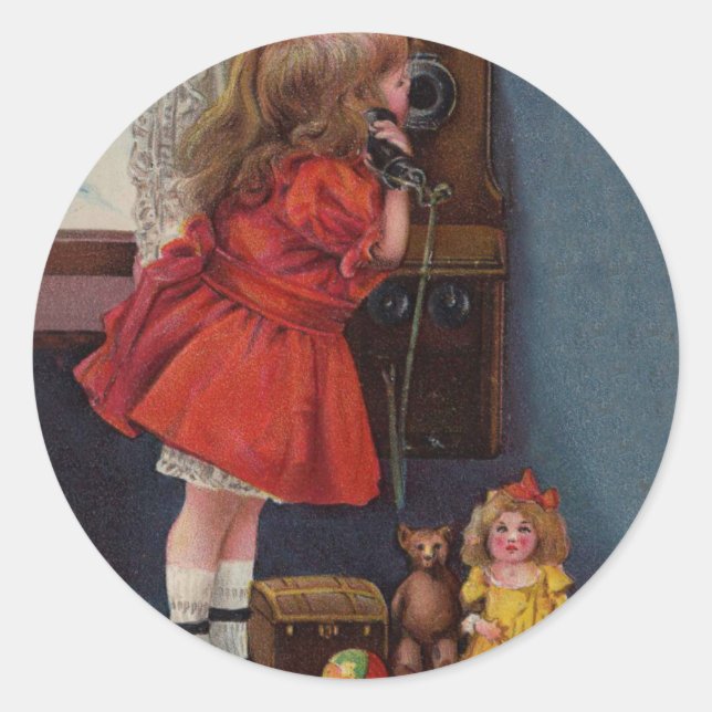 Adesivo Menina de Natal Telefone Antigo (Frente)