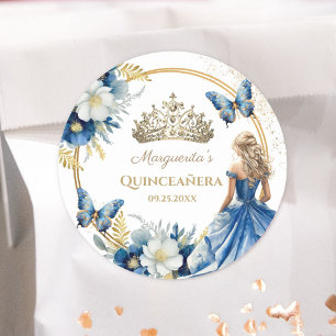 Adesivo Menina de Quince Anos Tiara Borboleta Floral Azul