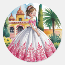 Adesivo Menina de Quinceañera, rosa e branca