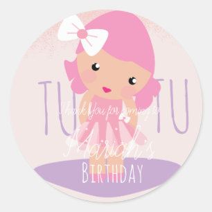 Adesivo Menina de Tutu Mínimo Aniversário Cartoon Rosa Bri